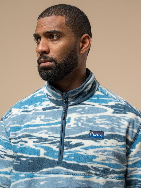 Penfield Bay Jacquard Microfleece ¼ Zip In Blue Fusion