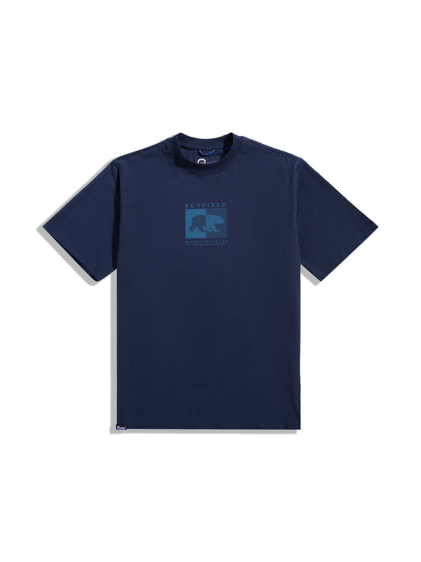 Penfield Contrast Stripe Bear Graphic T-Shirt In Navy Blue