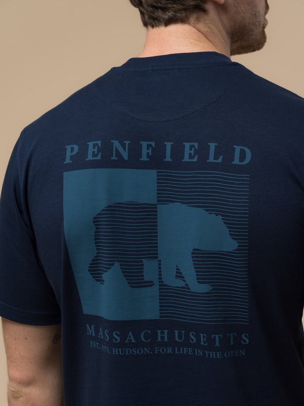 Penfield Contrast Stripe Bear Graphic T-Shirt In Navy Blue