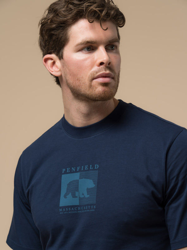 Penfield Contrast Stripe Bear Graphic T-Shirt In Navy Blue