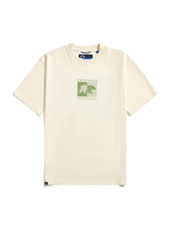 Penfield Contrast Stripe Bear Graphic T-Shirt In Vanilla Ice