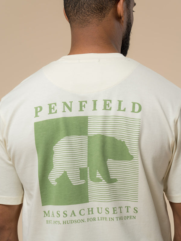 Penfield Contrast Stripe Bear Graphic T-Shirt In Vanilla Ice