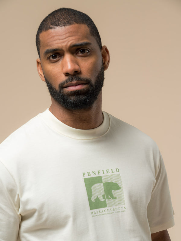 penfield Contrast Stripe Bear Graphic T-Shirt in Vanilla Ice