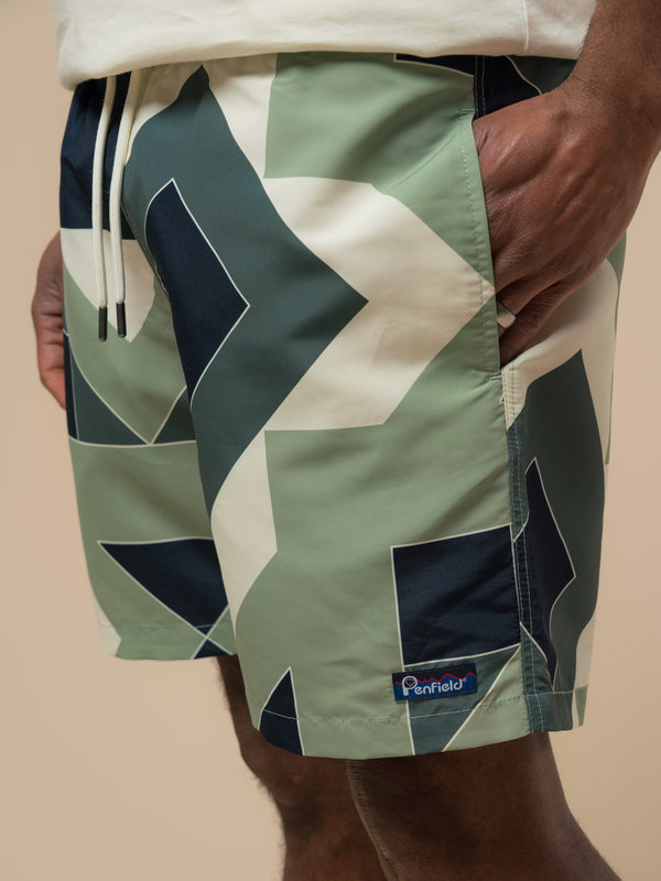 Penfield Eldridge Print Packable Swim Shorts In Mistletoe