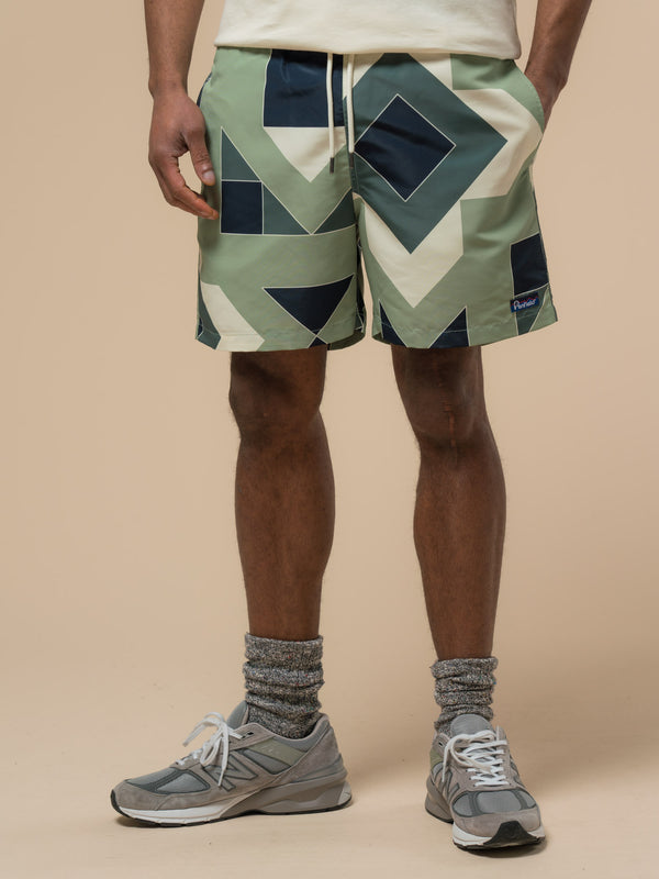 penfield Eldridge Print Packable Swim Shorts in Mistletoe