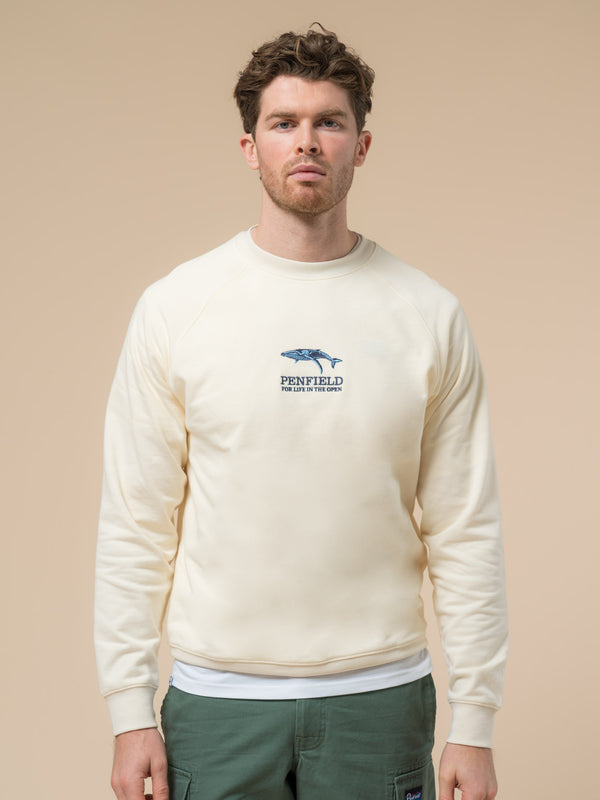 penfield Embroidered Retro Whale Sweatshirt in Vanilla Ice