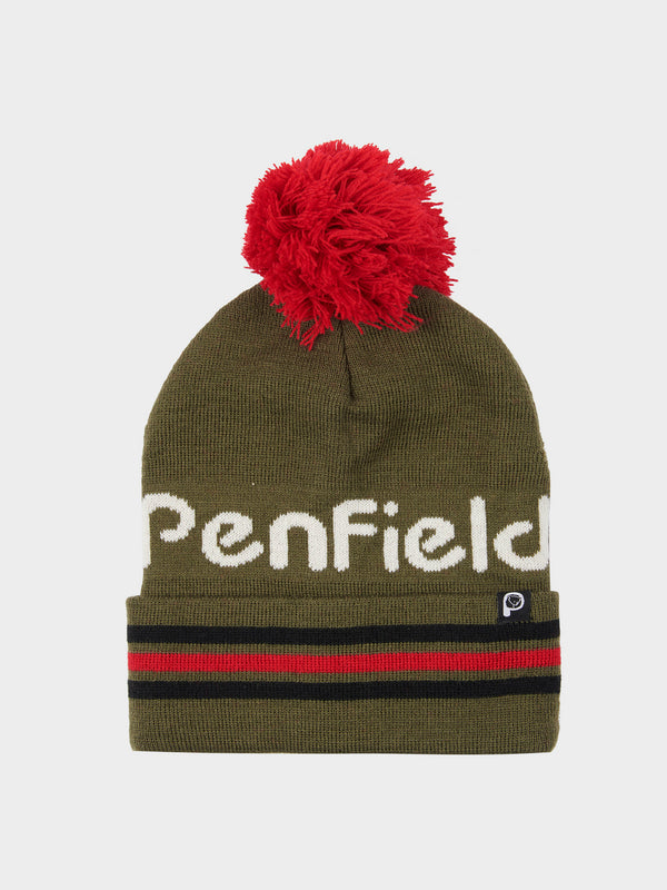 penfield Intarsia Knit Bobble Beanie in Forest Night