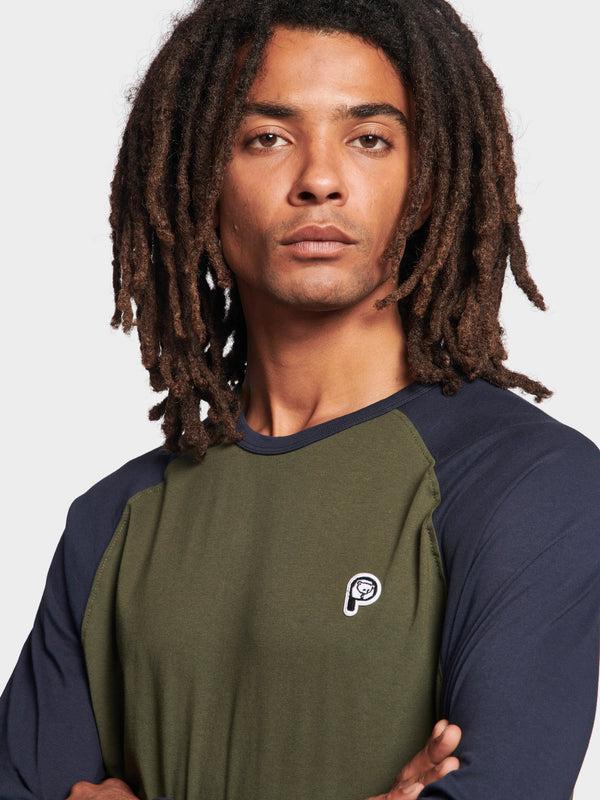 Penfield P Bear Chest Badge Raglan Long Sleeve T-Shirt In Forest Night