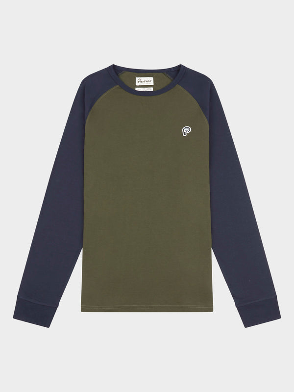 penfield P Bear Chest Badge Raglan Long Sleeve T-Shirt in Forest Night