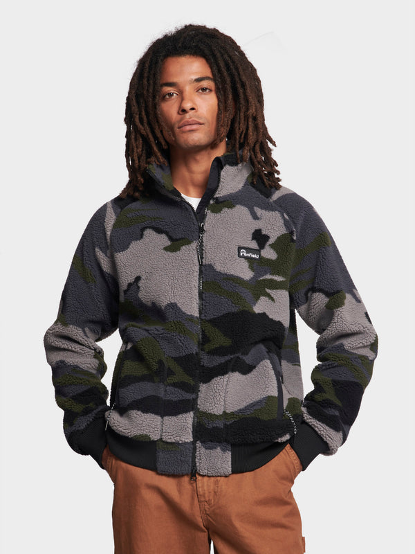 Penfield Abstract Mountain Fleece Jacket In Ebony