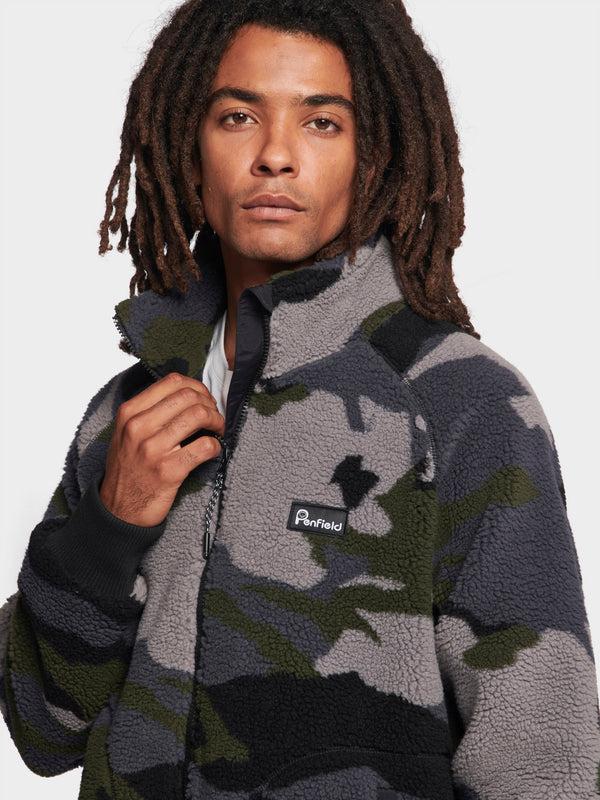 Penfield Abstract Mountain Fleece Jacket In Ebony