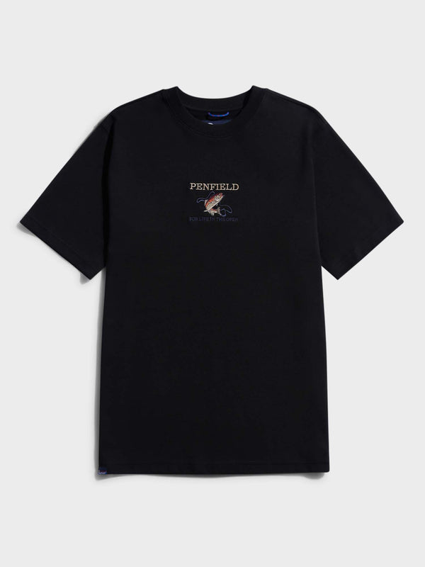 penfield Embroidered Trout T-Shirt in Black