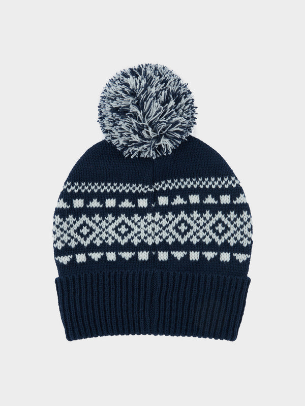 Penfield Fairton Fair Isle Bobble Hat In Navy Blue