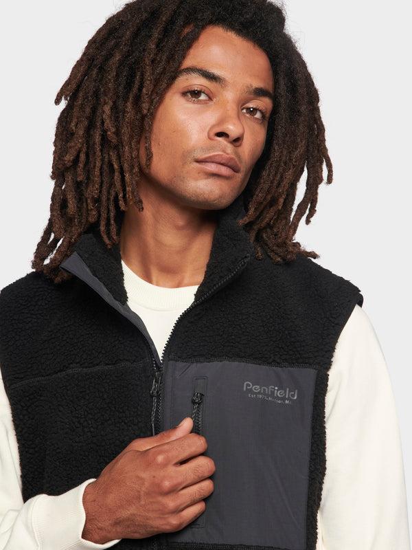 Penfield Hudson Script Fleece Vest In Black