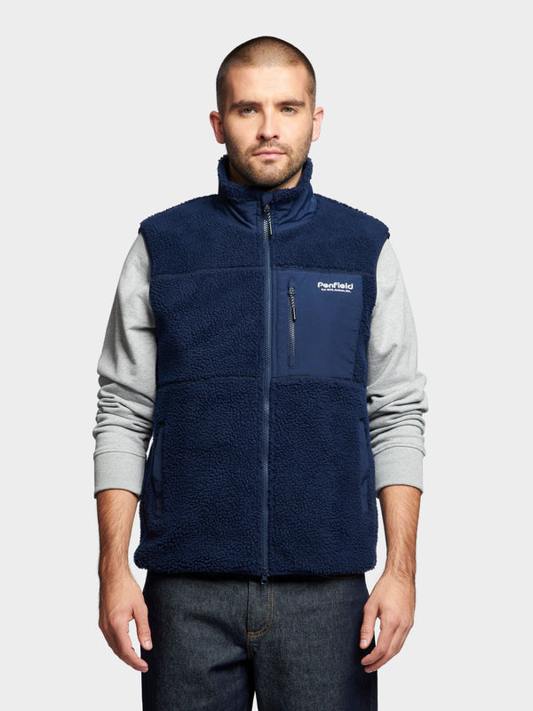 Penfield Hudson Script Fleece Vest In Navy Blue
