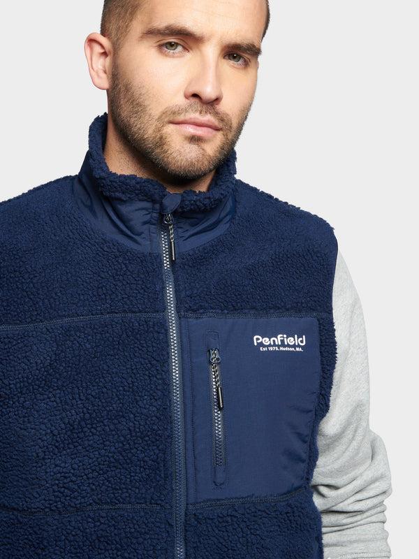Penfield Hudson Script Fleece Vest In Navy Blue
