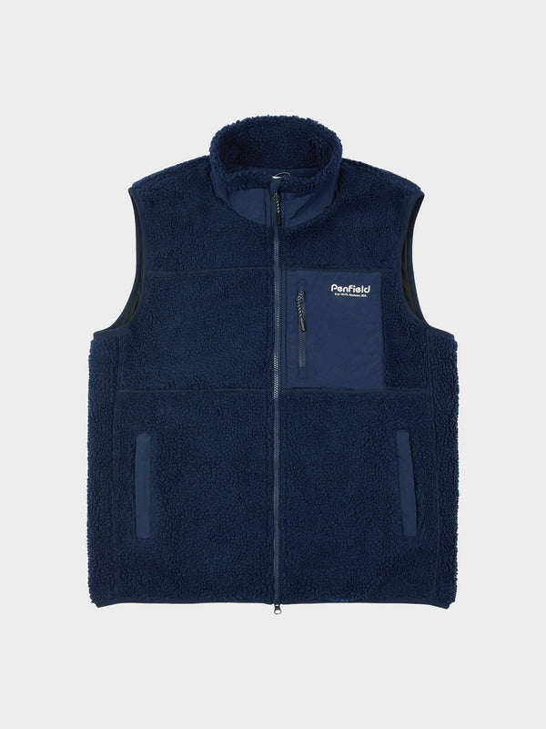 penfield Hudson Script Fleece Vest in Navy Blue