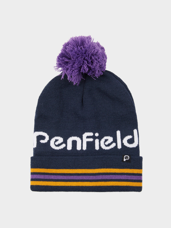 penfield Intarsia Knit Bobble Beanie in Navy Blue