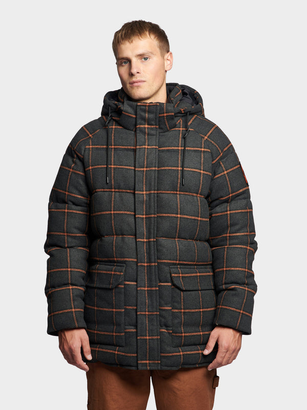 Penfield Longline Check Puffer Jacket In Ebony