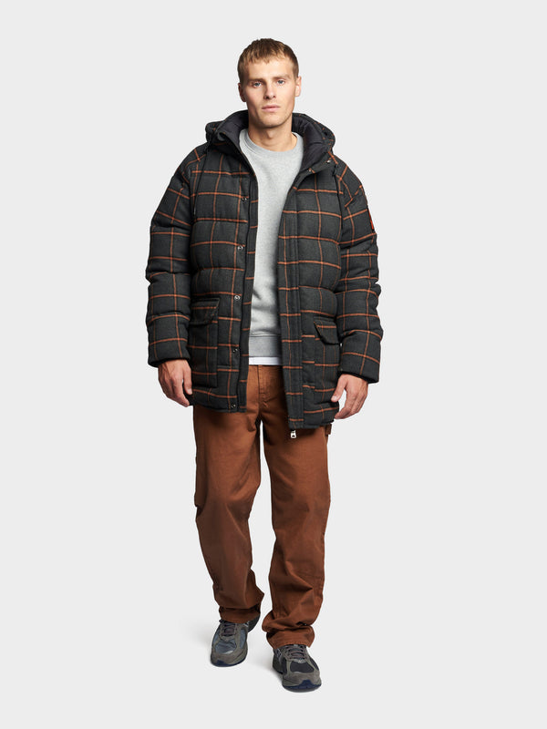 Penfield Longline Check Puffer Jacket In Ebony