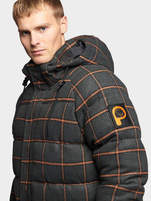 Penfield Longline Check Puffer Jacket In Ebony