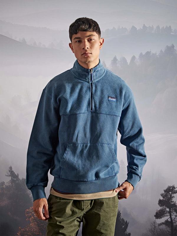 Penfield Washed Panelled Funnel Neck Sweatshirt In Navy Blue