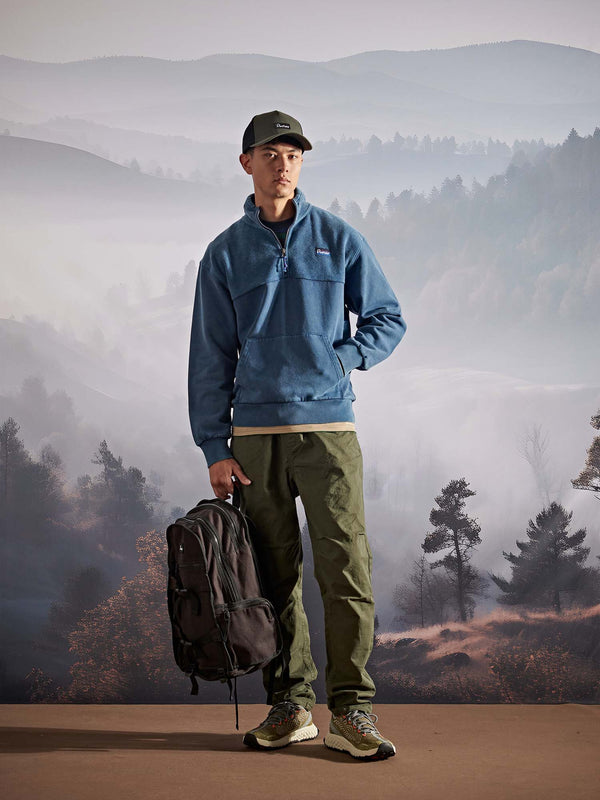 Penfield Washed Panelled Funnel Neck Sweatshirt In Navy Blue