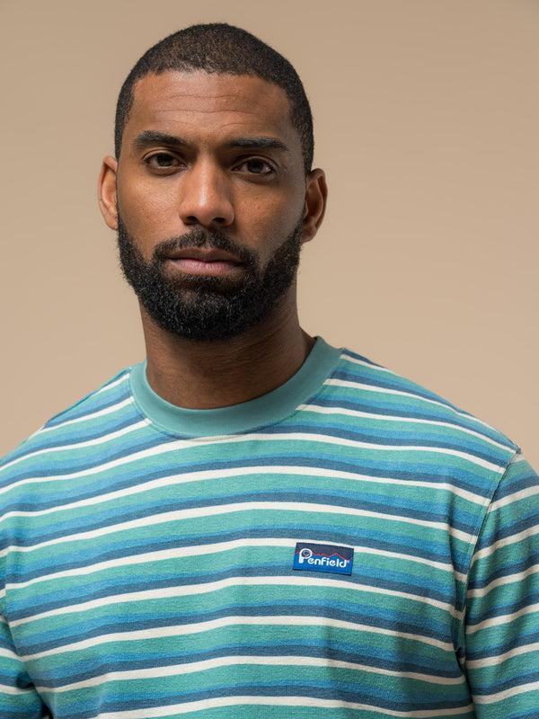 Penfield Wave Texture Stripe T-Shirt In Dusty Turquoise