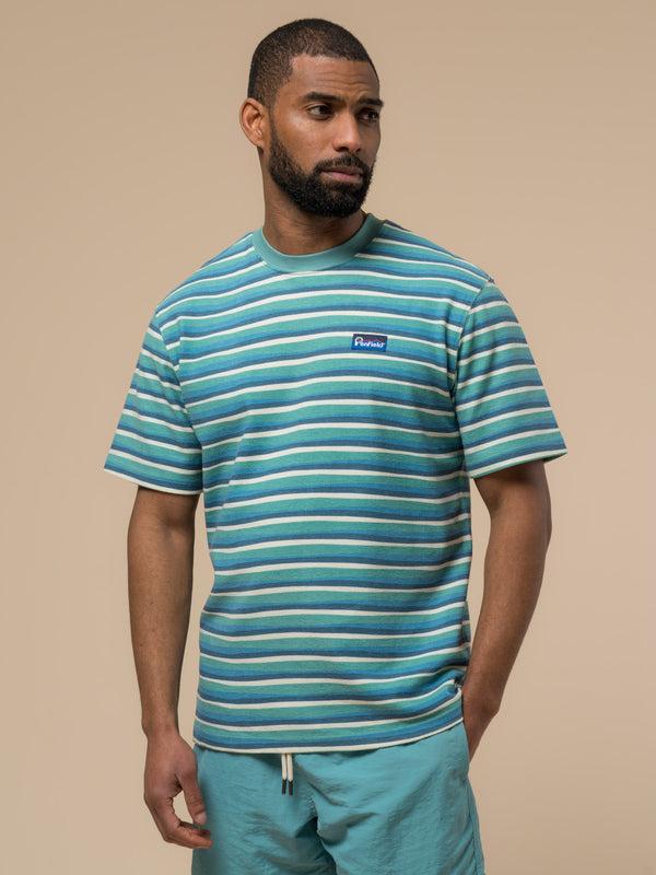 penfield Wave Texture Stripe T-Shirt in Dusty Turquoise