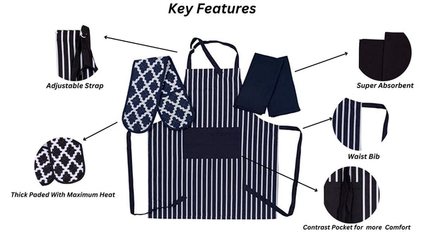 Penguin Home Apron Oven Mitt & Kitchen Tea Towels Set - Pack Of 4 126+ Sold