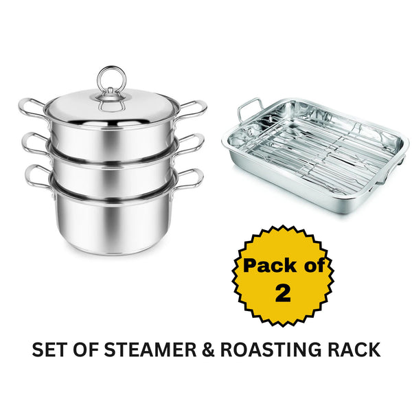 penguin home Ultimate Kitchen Combo: Roasting Rack & 3-Tier Steamer Set 300+ sold