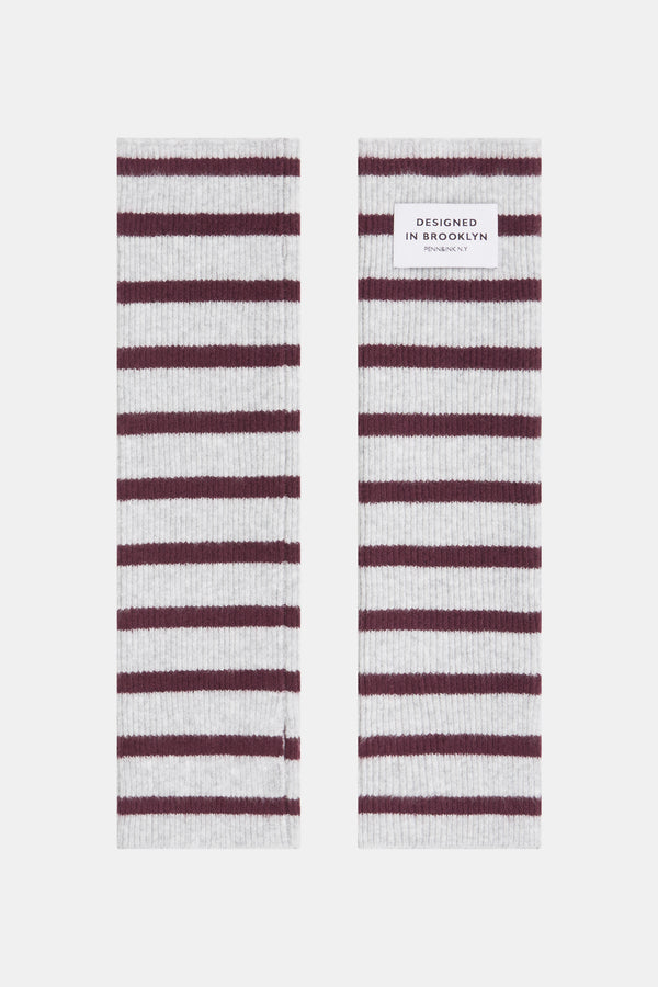 penn & ink ARM WARMERS STRIPE (W25B361) GREY MELANGE - AUBERGINE