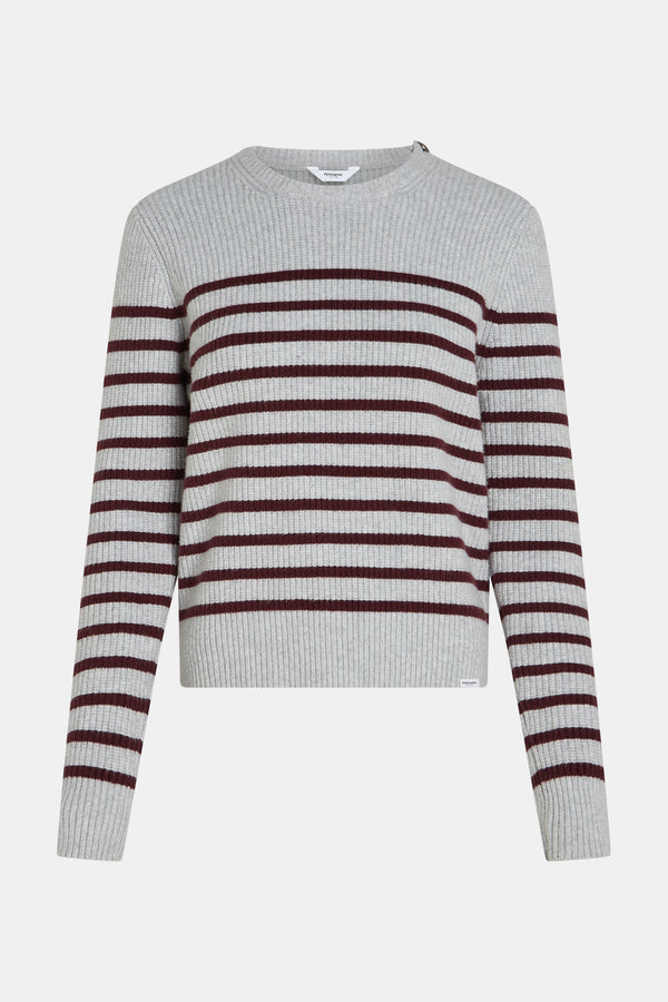 Penn & Ink JUMPER STRIPE (W25B351) GREY MELANGE - AUBERGINE