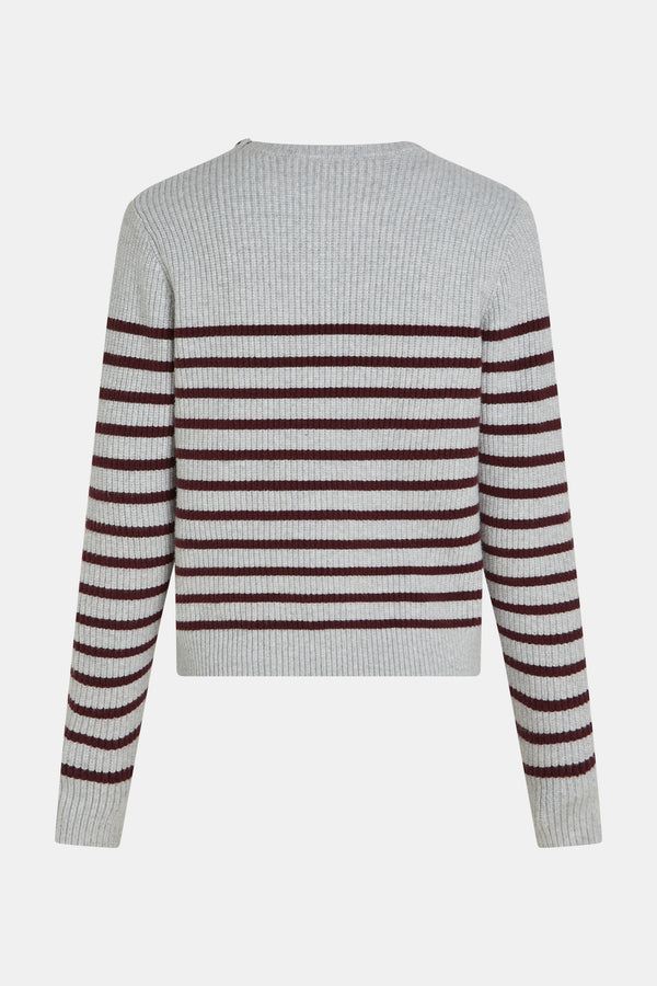 Penn & Ink JUMPER STRIPE (W25B351) GREY MELANGE - AUBERGINE