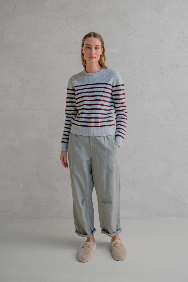 penn & ink JUMPER STRIPE (W25B351) GREY MELANGE - AUBERGINE
