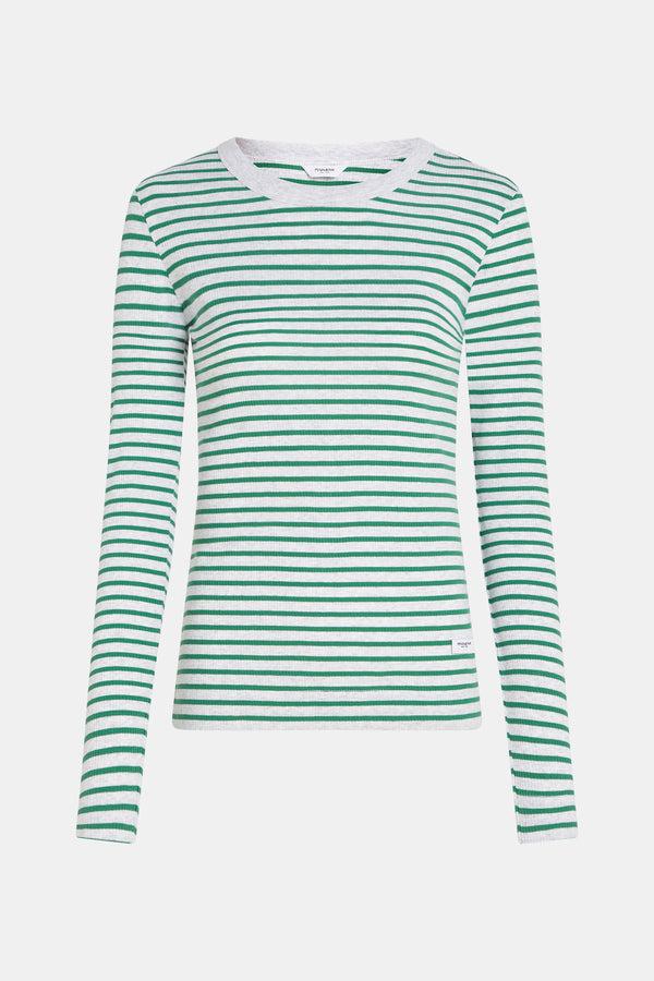 Penn & Ink LONGSLEEVE MELANGE STRIPE (W25F1762LTD-M) GREY MELANGE - GREEN
