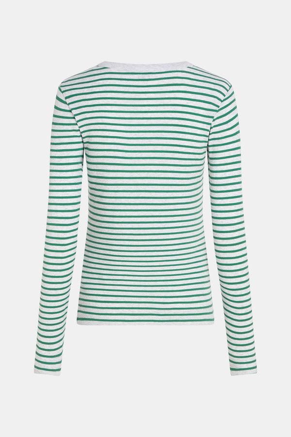 Penn & Ink LONGSLEEVE MELANGE STRIPE (W25F1762LTD-M) GREY MELANGE - GREEN