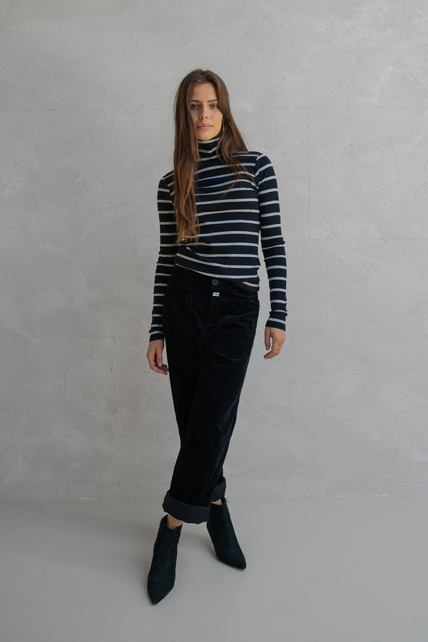 Penn & Ink LONGSLEEVE STRIPE MELANGE (W25F1720-STM) BLACK - GREY MELANGE