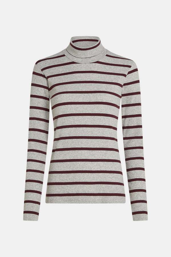 Penn & Ink LONGSLEEVE STRIPE MELANGE (W25F1720-STM) GREY MELANGE - AUBERGINE