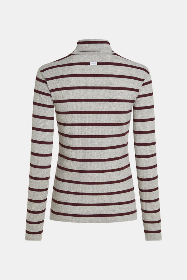 Penn & Ink LONGSLEEVE STRIPE MELANGE (W25F1720-STM) GREY MELANGE - AUBERGINE