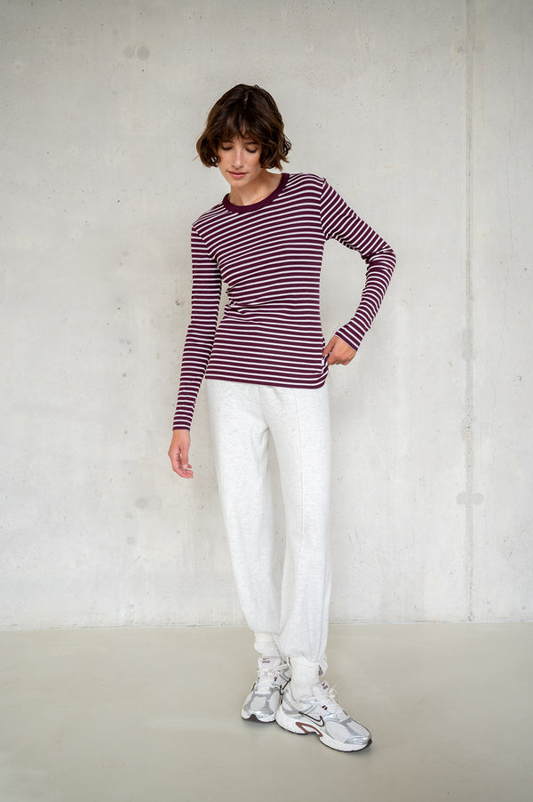 Penn & Ink LONGSLEEVE STRIPE (W25F1762LTD) AUBERGINE - MERENGUE