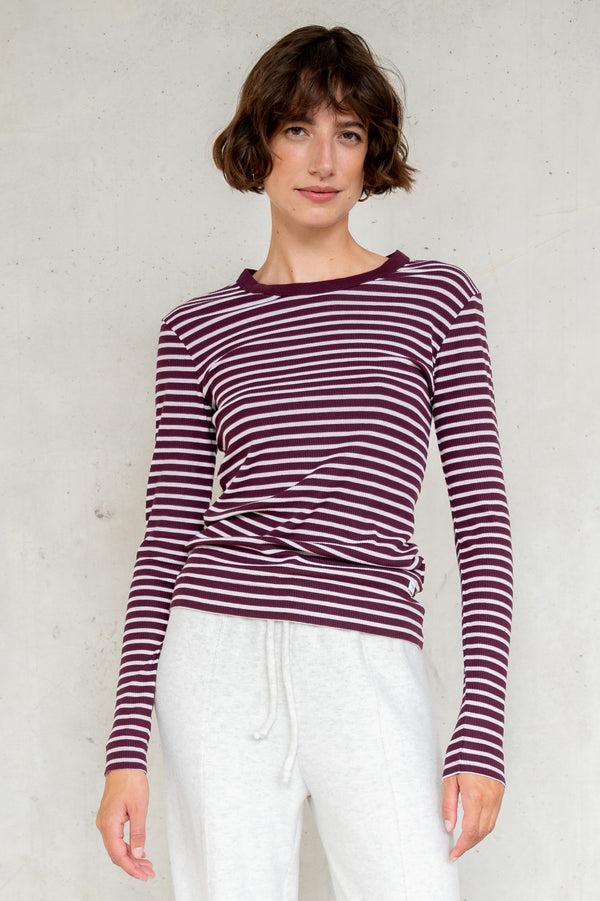 penn & ink LONGSLEEVE STRIPE (W25F1762LTD) AUBERGINE - MERENGUE
