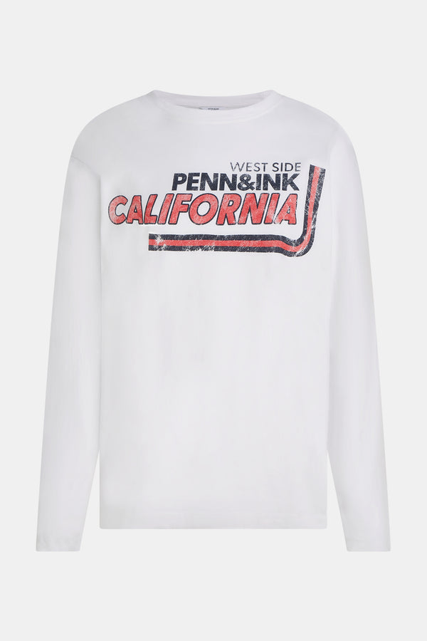 Penn & Ink LONGSLEEVE T-SHIRT PRINT (W25F1733) WHITE - TOMATO
