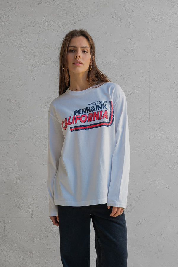 penn & ink LONGSLEEVE T-SHIRT PRINT (W25F1733) WHITE - TOMATO