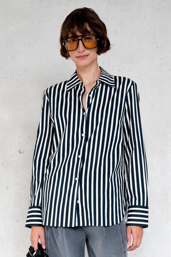 Penn & Ink BLOUSE STRIPE (W25SE035LTD) BLACK - ECRU