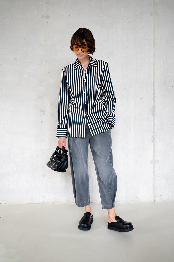 penn & ink BLOUSE STRIPE (W25SE035LTD) BLACK - ECRU