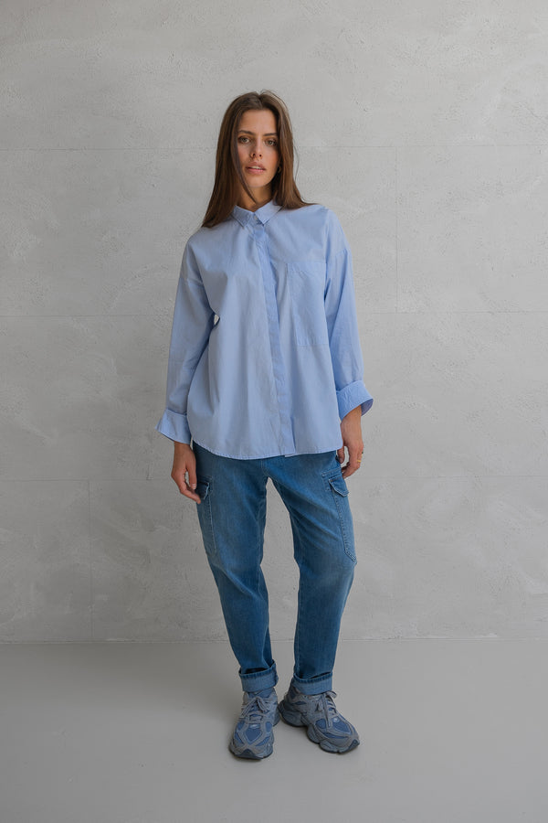 Penn & Ink BLOUSE STRIPE (W25Z793) LIGHT BLUE