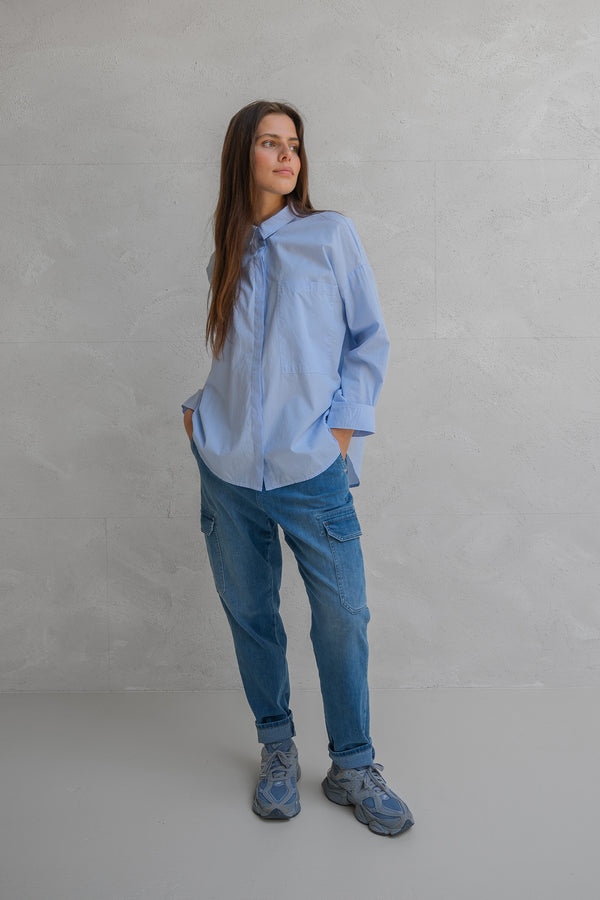 Penn & Ink BLOUSE STRIPE (W25Z793) LIGHT BLUE