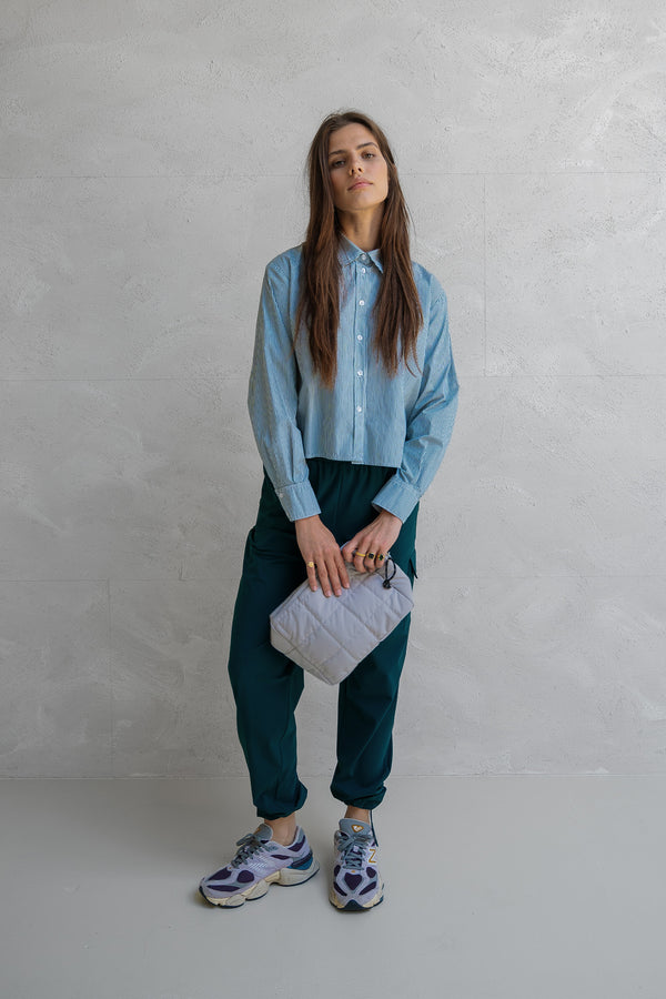 Penn & Ink BLOUSE STRIPE (W25Z794) FOREST - WHITE