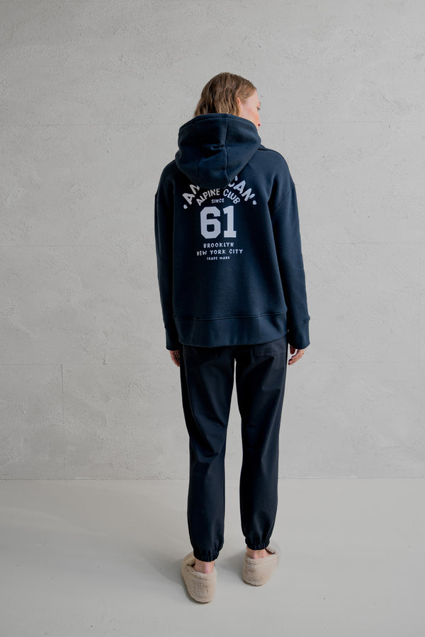 Penn & Ink HOODIE PRINT (W25T1186) NAVY - WHITE